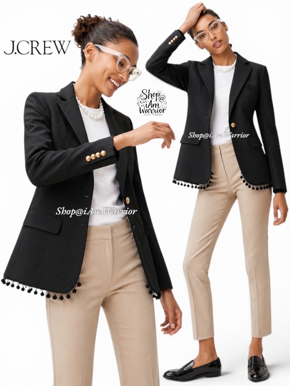 J.Crew NWT black pom trim 2 button Legacy blazer *shop@iamwarrior